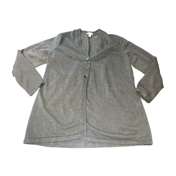 J JILL Women's Size Medium Green Linen Blend 3 Button Cardigan Sweater - Picture 3 of 13